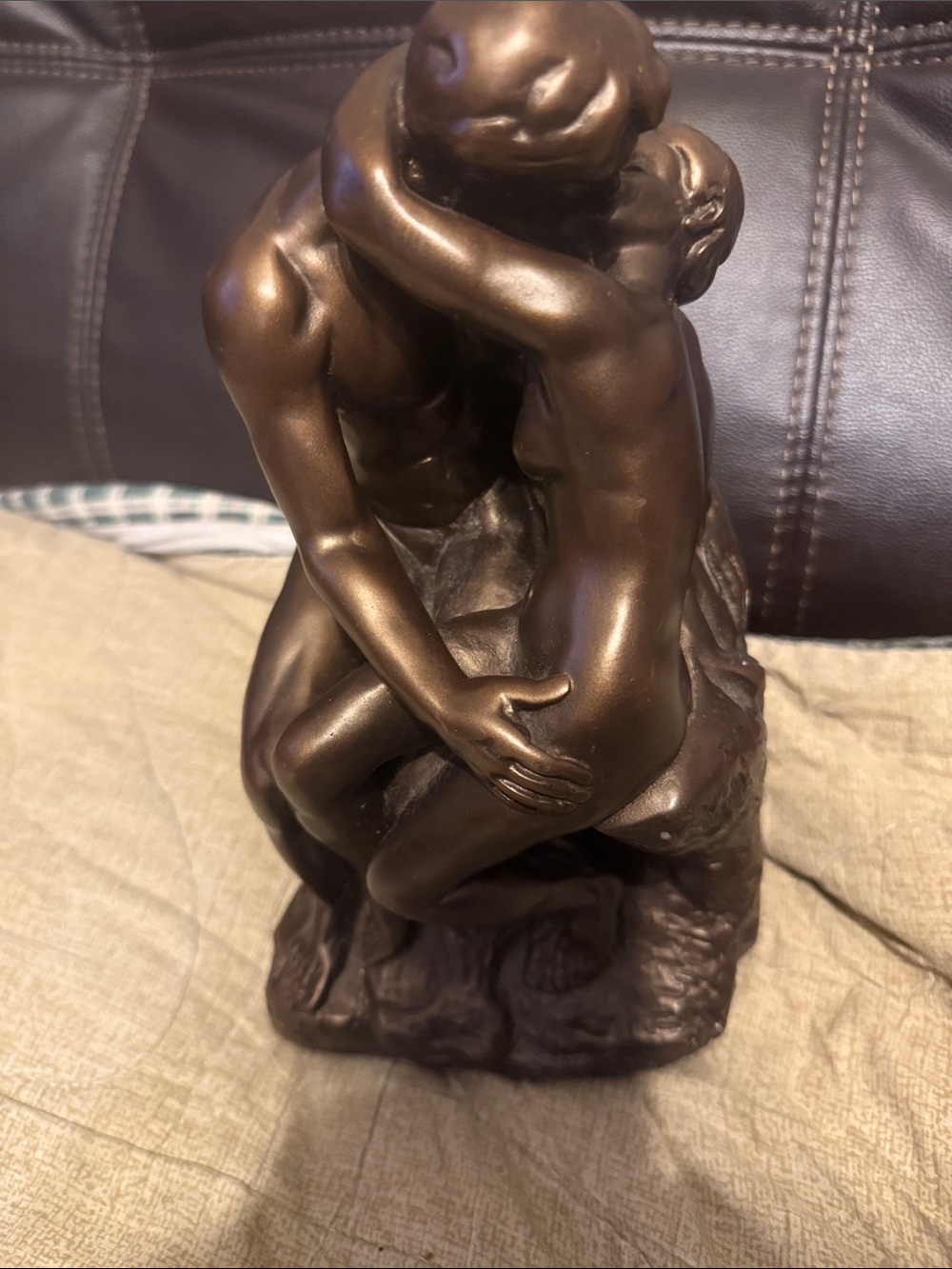 Romantic Bronze-Finish Embrace signed 10” Sculpture - Home Art Accent The Kiss